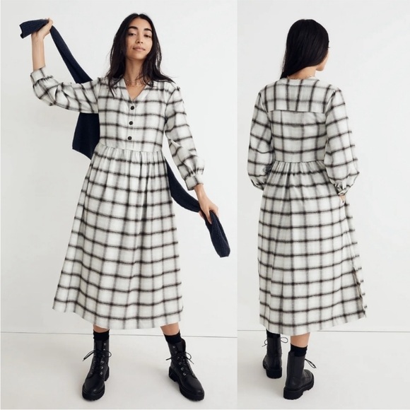 MADEWELL Plaid Flannel Button Front Midi Dress Size 12 NWT Cozy $128 LARGE - Picture 1 of 12